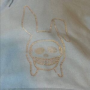Demon Child Rhinestone Logo Graphic Hoodie Blue Size Medium